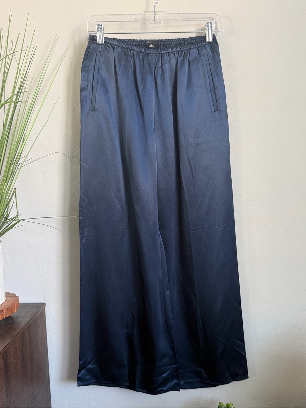 NWT J.Crew Petite Cosmo Luster Charmeuse Wide-Leg Pants Navy PS